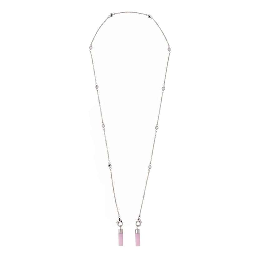 Miu Miu Miu Miu Crystal Pink AirPods Chain Necklace Silver Hardware Silver Leather Never worn - Front View
