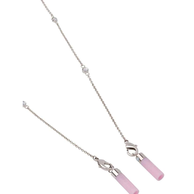 Miu Miu Miu Miu Crystal Pink AirPods Chain Necklace Silver Hardware Silver Leather Never worn - Inside View