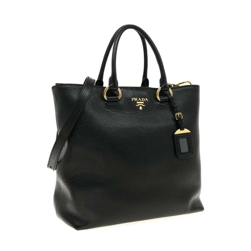 Prada Prada Black Vitello Phenix Leather Shopping Tote Bag Black Leather Good condition - Model View