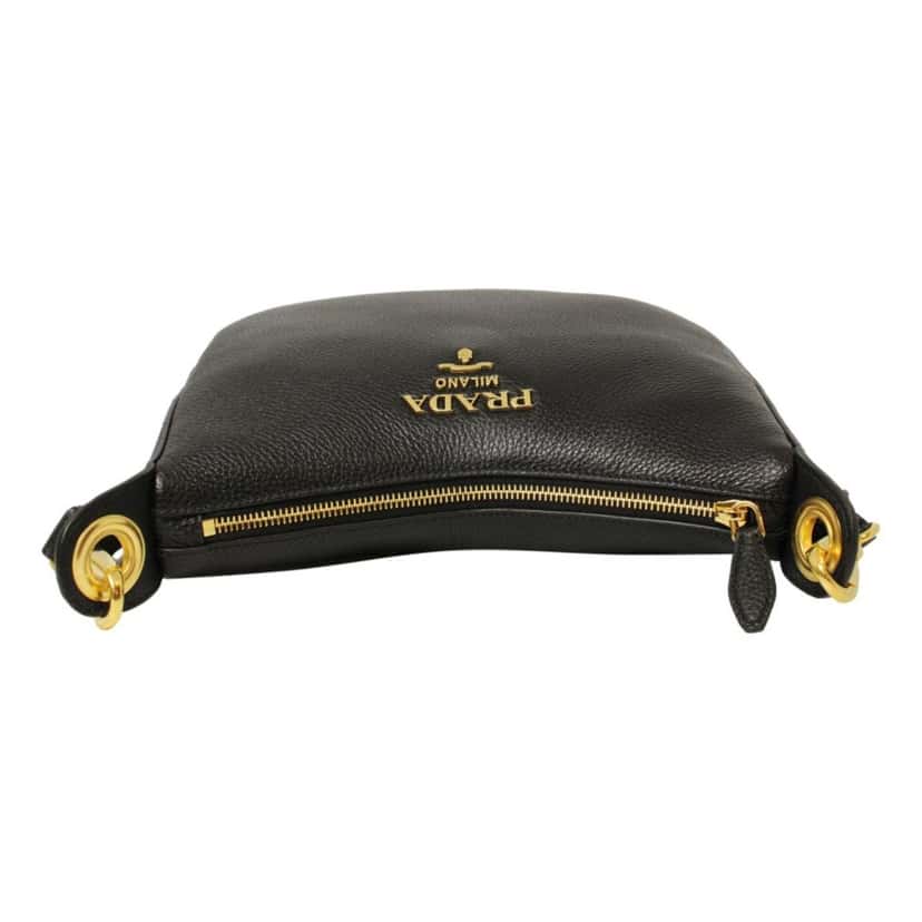 Prada Prada Black Vitello Phenix Leather Web Stripe Strap Crossbody Black Leather Never worn - Model View