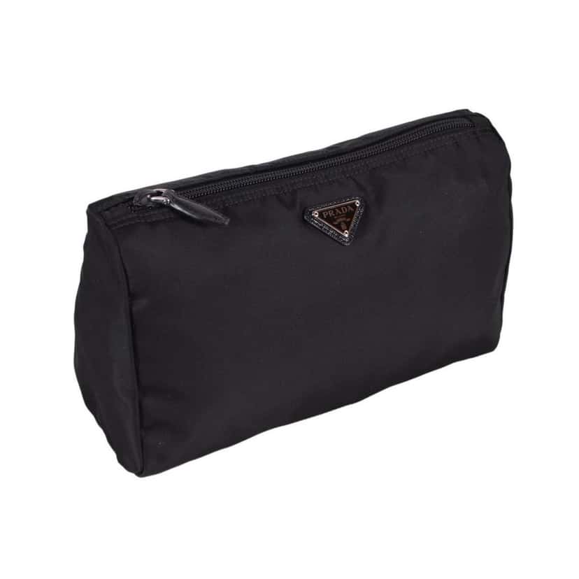 Prada Prada Black Tessuto Nylon Medium Cosmetic Case Clutch Black Leather Never worn - Back View