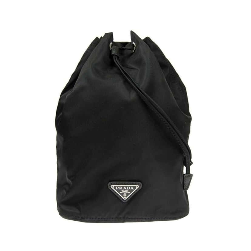 Prada Prada Black Tessuto Nylon Triangle Logo Drawstring Bucket Bag Black Canvas Good condition - Front View