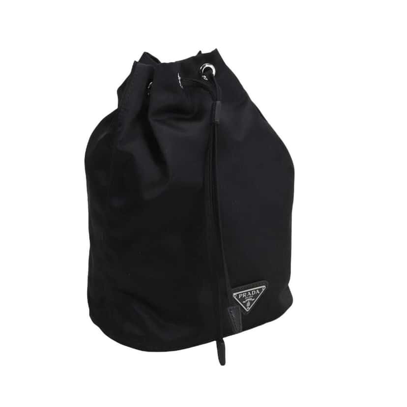 Prada Prada Black Tessuto Nylon Triangle Logo Drawstring Bucket Bag Black Canvas Good condition - Model View