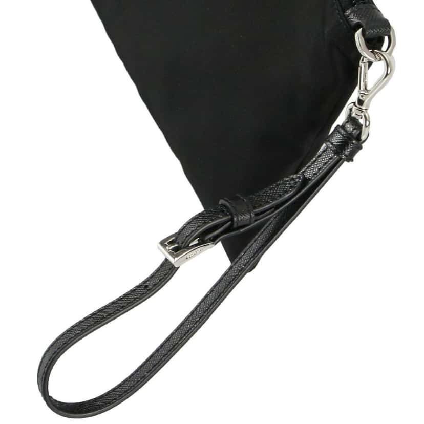 Prada Prada Tessuto Nylon Black Triangle Logo Wristlet Clutch Pouch Bag Black Leather Never worn - Model View