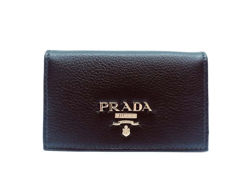 Prada Prada Black Vitello Grain Soft Calf Leather Credit Card Case Wallet Black Leather Good condition - Front View