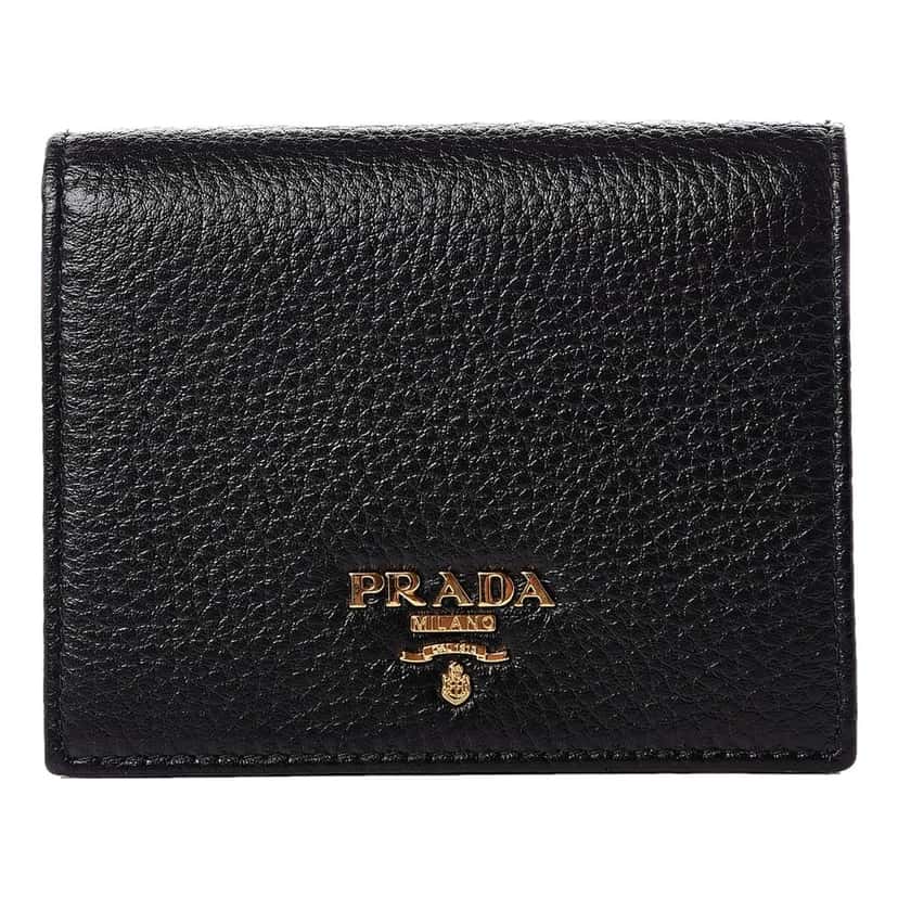 Prada Prada Vitello Grain Nero Black Logo Leather Bifold Snap Wallet Black Leather Never worn - Front View