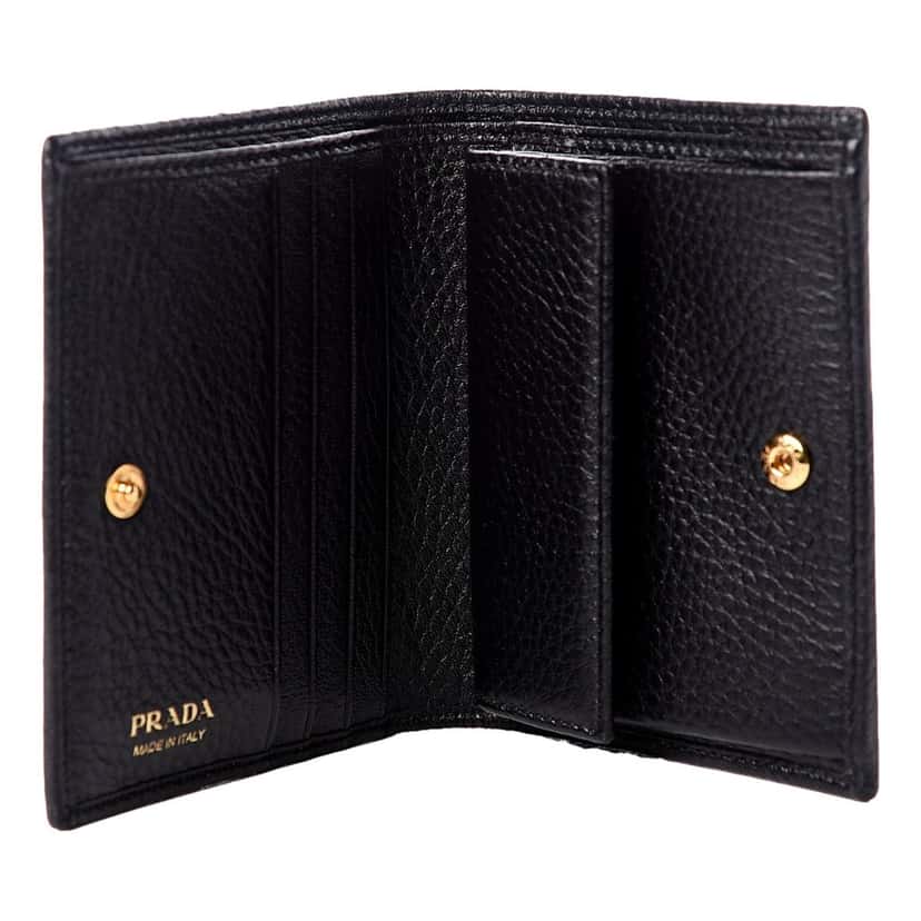Prada Prada Vitello Grain Nero Black Logo Leather Bifold Snap Wallet Black Leather Never worn - Model View