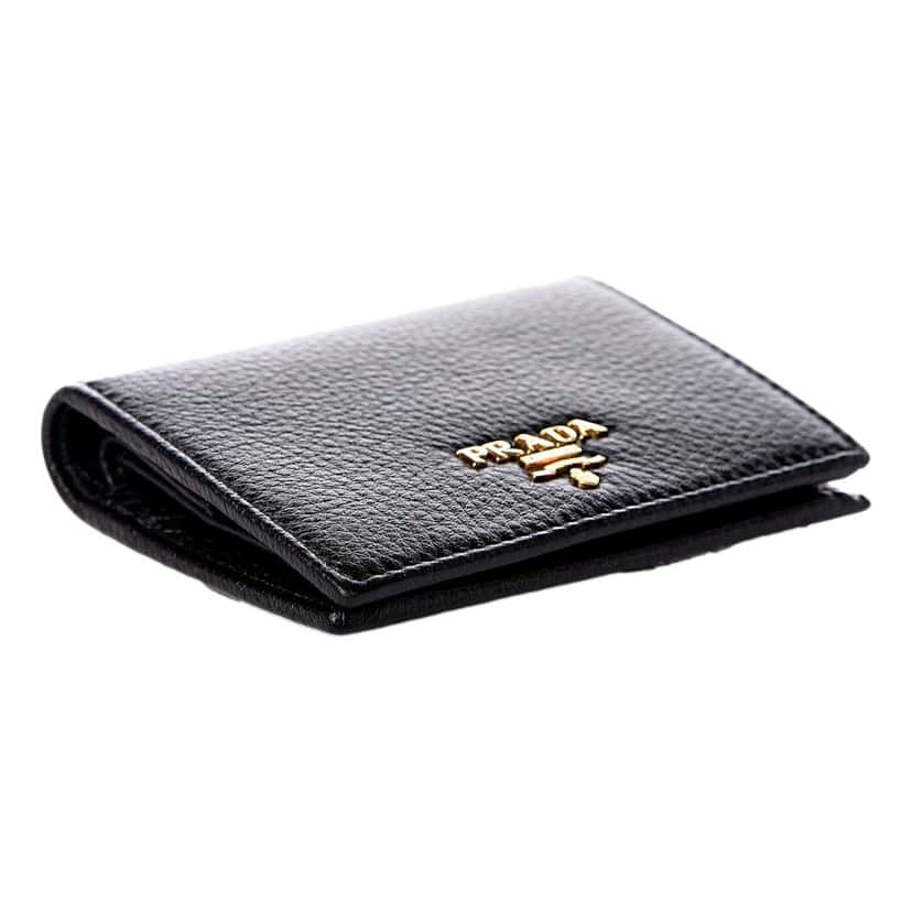 Prada Prada Vitello Grain Nero Black Logo Leather Bifold Snap Wallet Black Leather Never worn - Box View