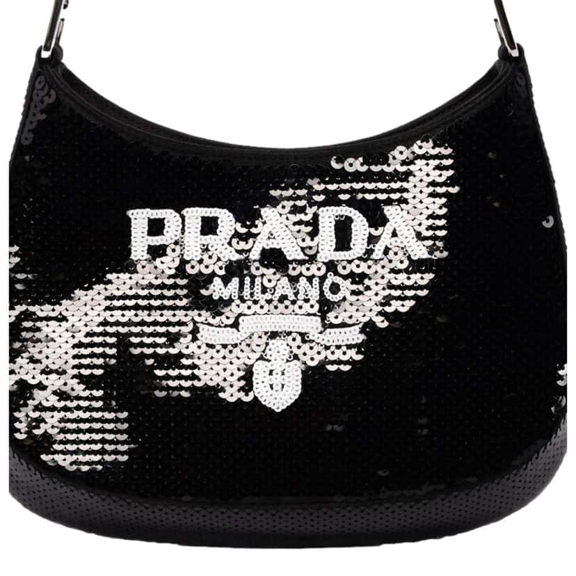 Prada Prada Cleo Black and White Sequin Milano Logo Mini Leather Shoulder Bag Black Satin Never worn - Inside View