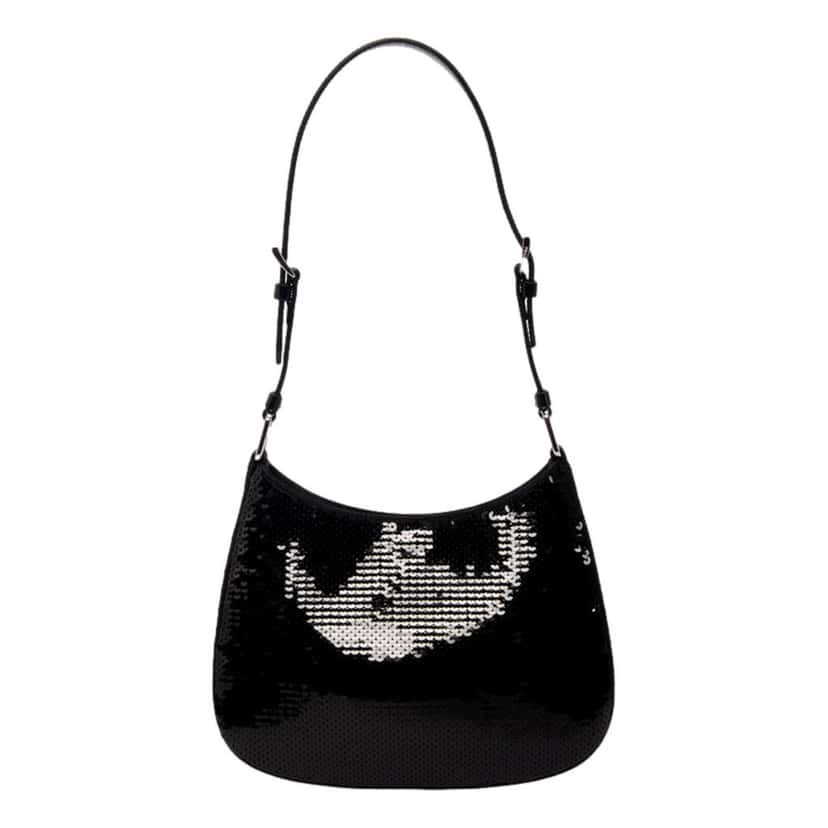Prada Prada Cleo Black and White Sequin Milano Logo Mini Leather Shoulder Bag Black Satin Never worn - Box View