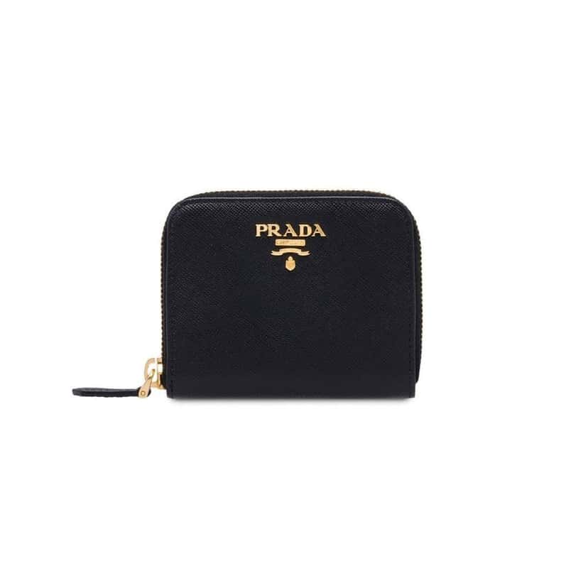 Prada Prada Black Saffiano Leather Gold Zip Coin Purse Wallet Black Leather Never worn - Front View