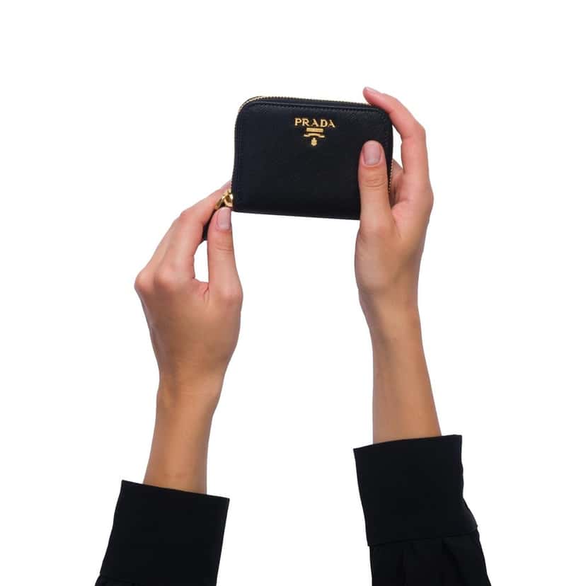 Prada Prada Black Saffiano Leather Gold Zip Coin Purse Wallet Black Leather Never worn - Back View