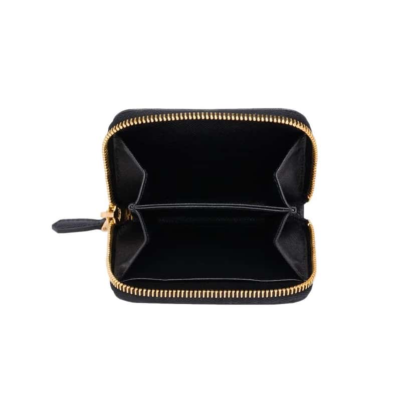 Prada Prada Black Saffiano Leather Gold Zip Coin Purse Wallet Black Leather Never worn - Model View