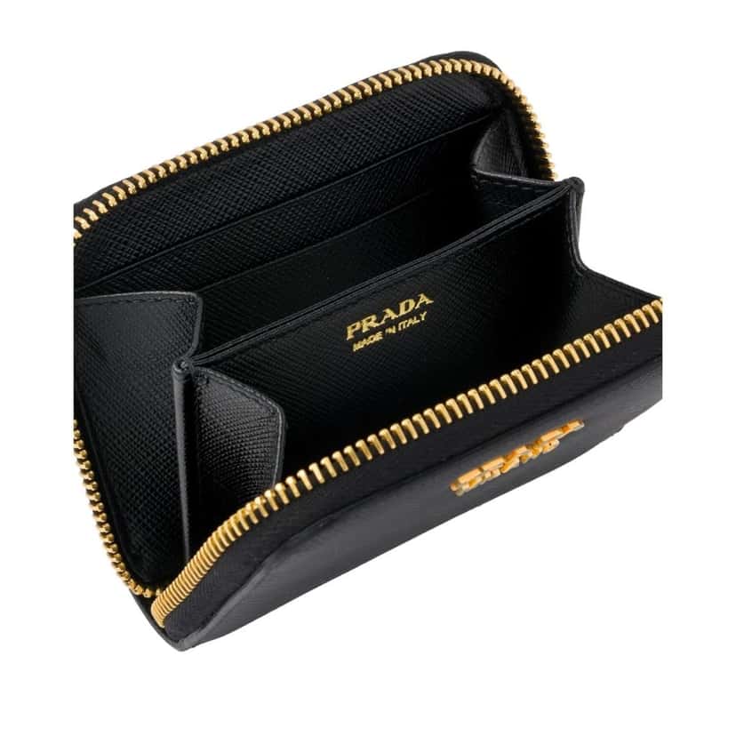 Prada Prada Black Saffiano Leather Gold Zip Coin Purse Wallet Black Leather Never worn - Box View