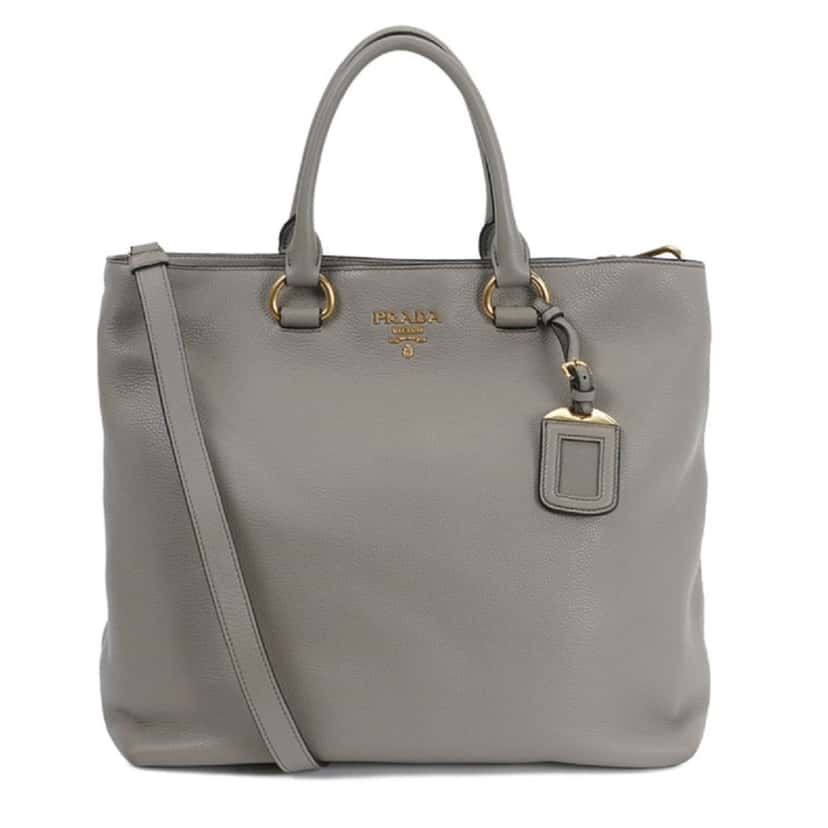 Prada Prada Gray Vitello Phenix Shopping Tote Bag Grey Leather Good condition - Front View
