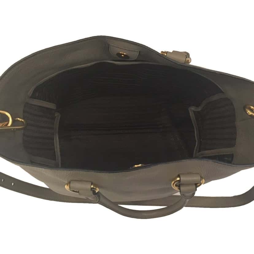 Prada Prada Gray Vitello Phenix Shopping Tote Bag Grey Leather Good condition - Back View