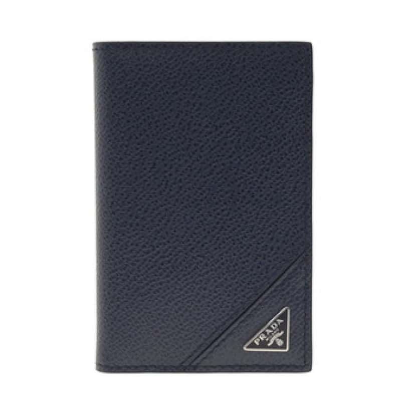 Prada Prada Vitello Grain Blue Leather Triangle Logo Vertical Bifold Wallet Blue Leather Never worn - Front View