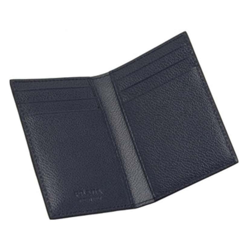 Prada Prada Vitello Grain Blue Leather Triangle Logo Vertical Bifold Wallet Blue Leather Never worn - Inside View