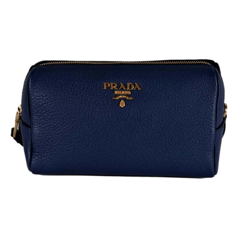 Prada Prada Contenitore Baltico Navy Blue Vitello Daino Vanity Case Blue Leather Never worn - Front View