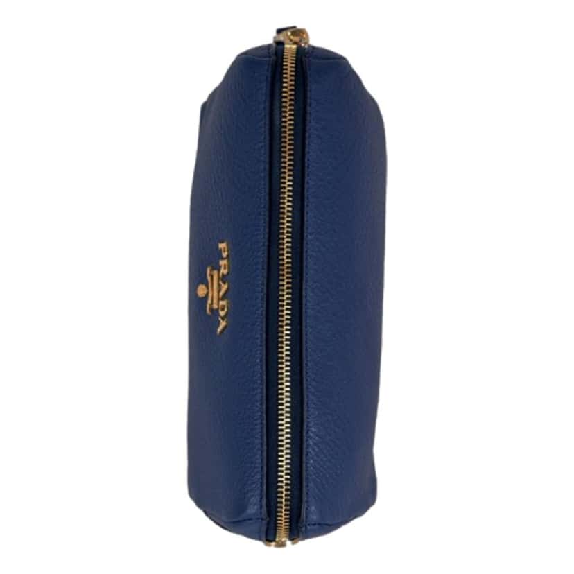 Prada Prada Contenitore Baltico Navy Blue Vitello Daino Vanity Case Blue Leather Never worn - Inside View