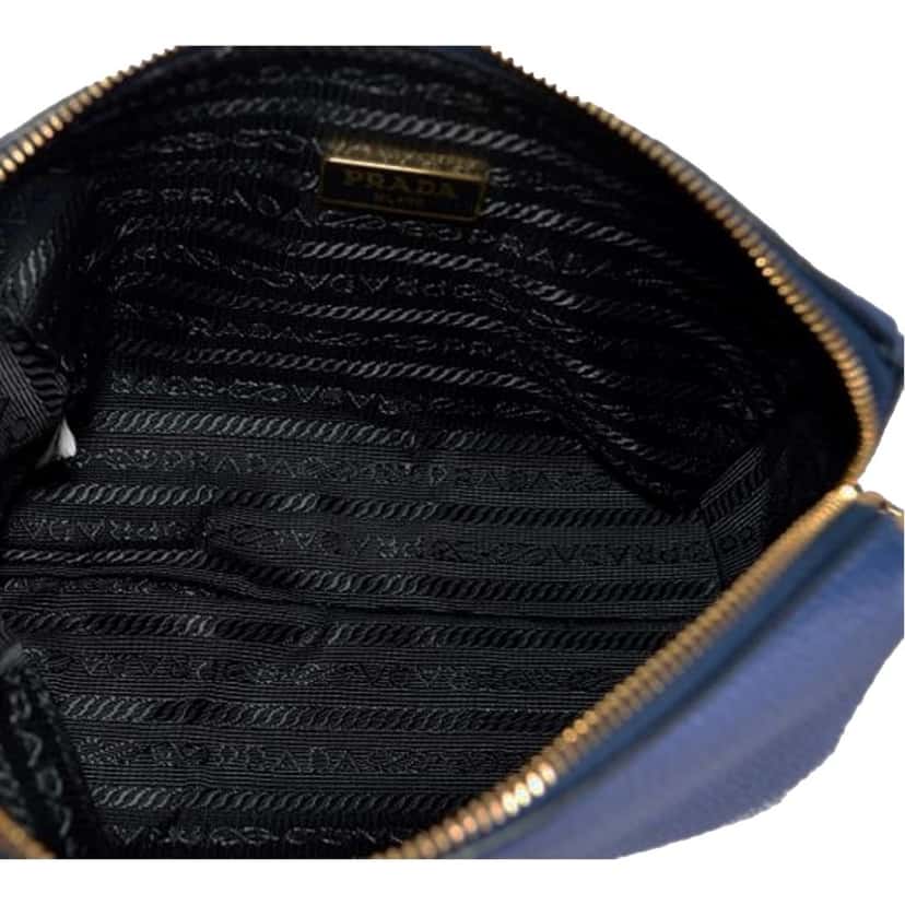 Prada Prada Contenitore Baltico Navy Blue Vitello Daino Vanity Case Blue Leather Never worn - Model View