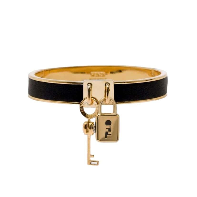 Fendi Fendi Master Key Black Leather Gold Small Bracelet Gold Leather Never worn - Front View