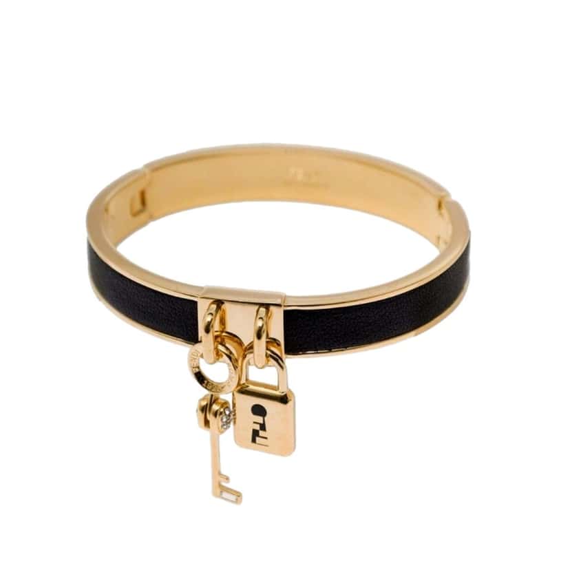 Fendi Fendi Master Key Black Leather Gold Small Bracelet Gold Leather Never worn - Inside View