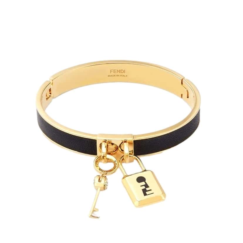 Fendi Fendi Master Key Black Leather Gold Small Bracelet Gold Leather Never worn - Model View