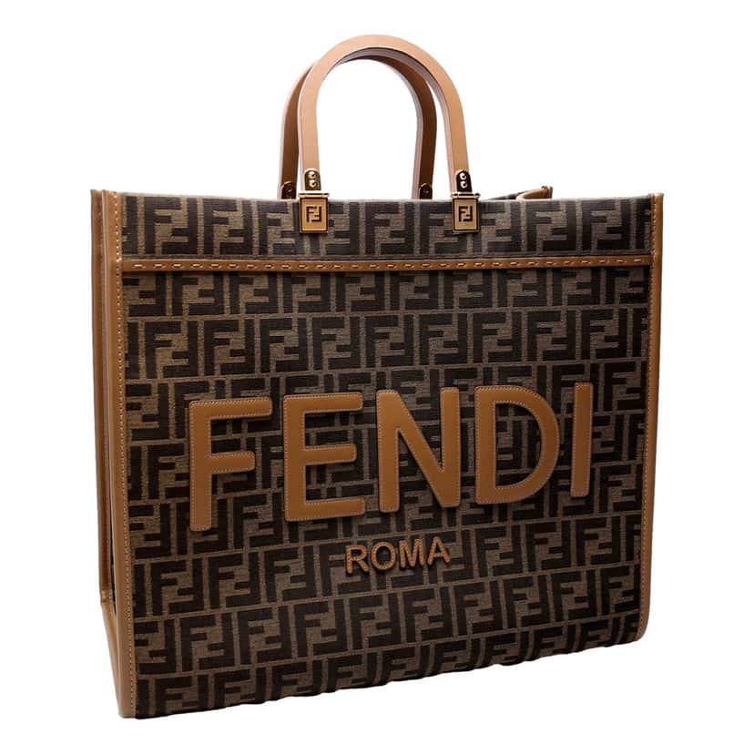 Fendi Fendi Sunshine Large Zucca Jacquard Canvas and Brown Leather Top Handle Tote Bag Brown Leather Never worn - Back View
