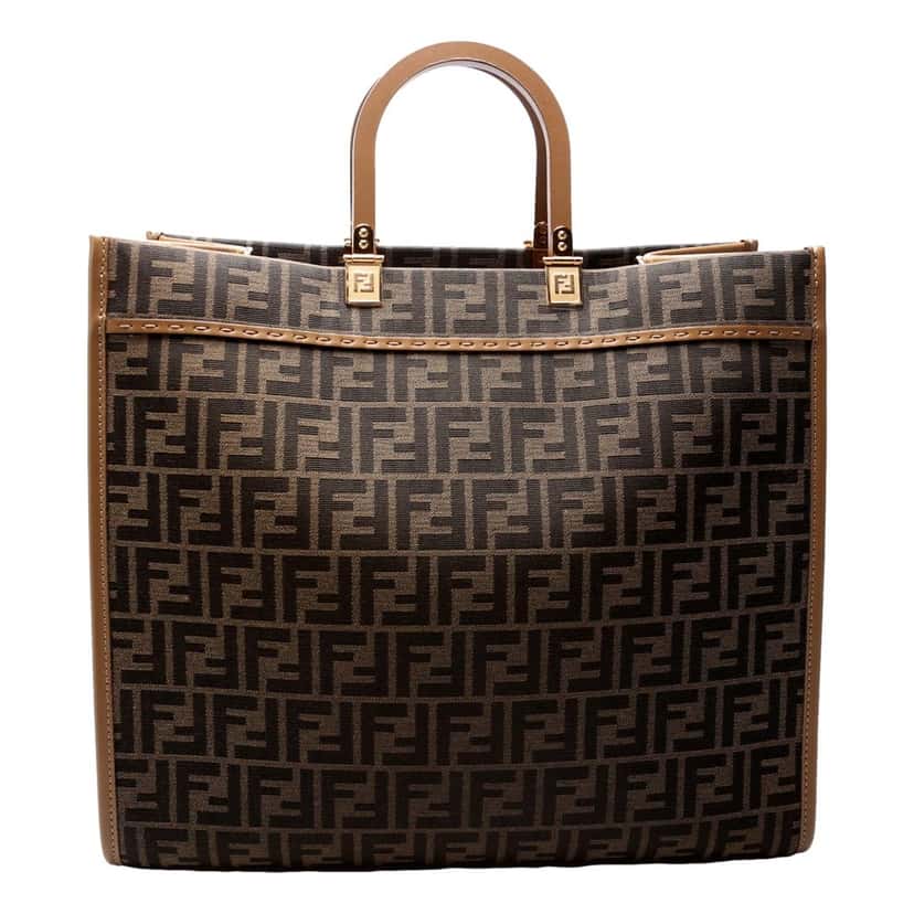 Fendi Fendi Sunshine Large Zucca Jacquard Canvas and Brown Leather Top Handle Tote Bag Brown Leather Never worn - Inside View