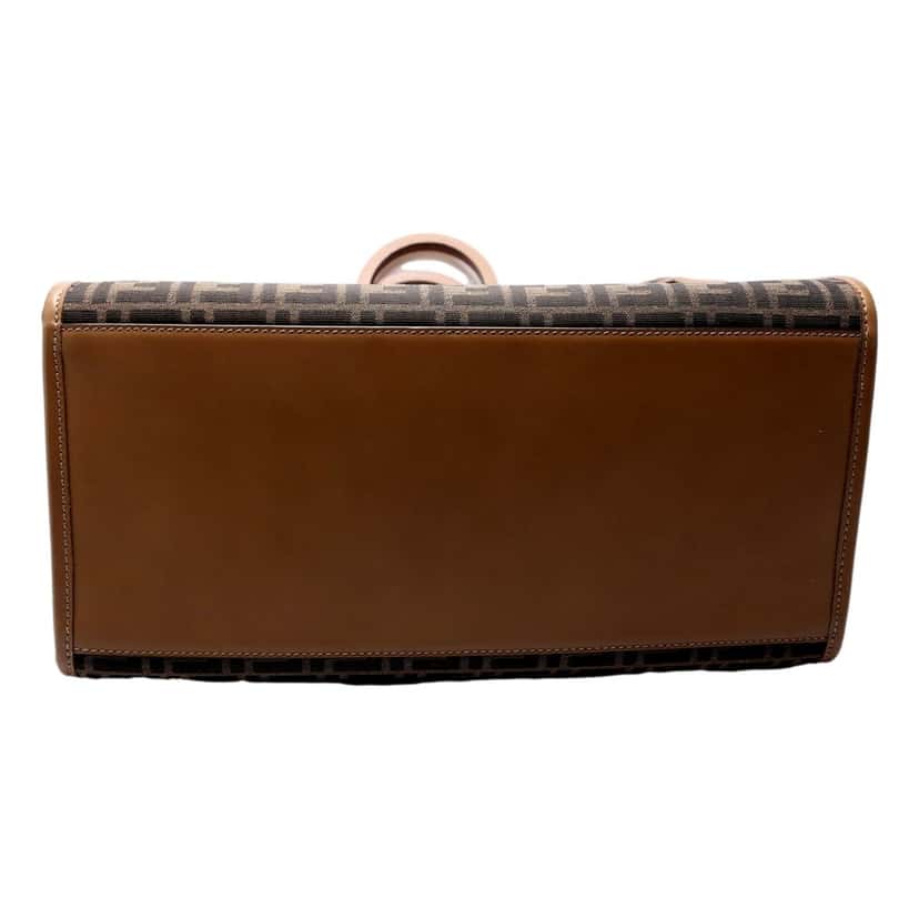 Fendi Fendi Sunshine Large Zucca Jacquard Canvas and Brown Leather Top Handle Tote Bag Brown Leather Never worn - Model View