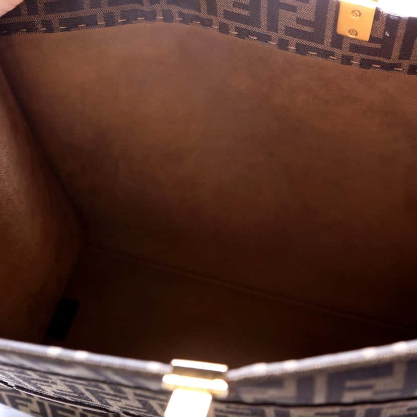 Fendi Fendi Sunshine Large Zucca Jacquard Canvas and Brown Leather Top Handle Tote Bag Brown Leather Never worn - Box View