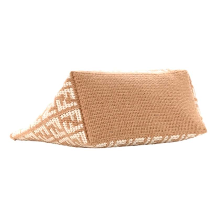 Fendi Fendi FF Cammello Large Shopper Tote Beige Knitted Cashmere Bag Brown Wool Never worn - Model View