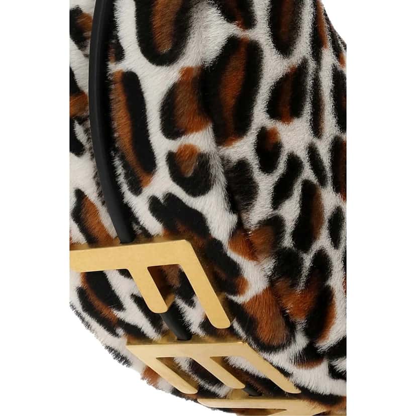 Fendi Fendi Fendigraphy Lamb Fur Animal Print Shoulder Bag Gold Hardware White Leather Never worn - Model View