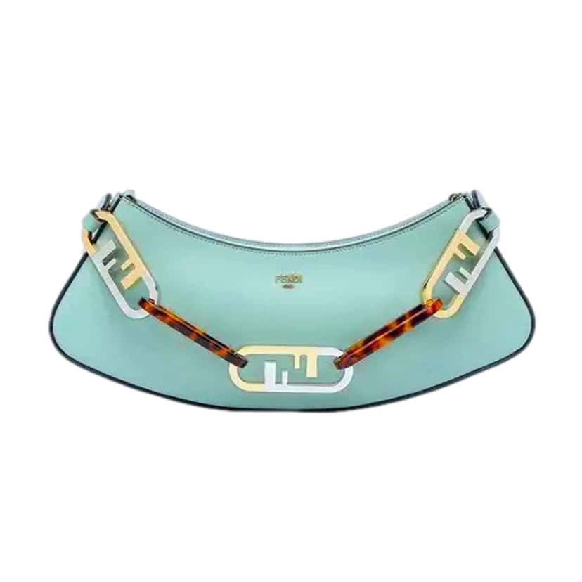 Fendi Fendi O'Lock Swing Tiffany Blue Calf Leather Small Hobo Shoulder Bag Blue Leather Never worn - Inside View