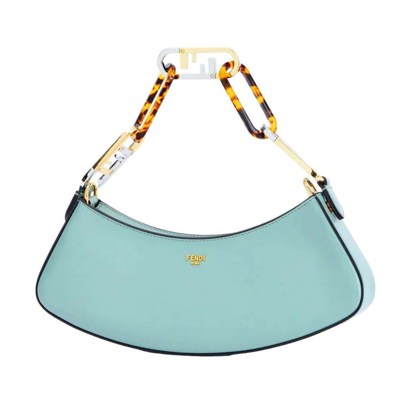 Fendi Fendi O'Lock Swing Tiffany Blue Calf Leather Small Hobo Shoulder Bag Blue Leather Never worn - Model View