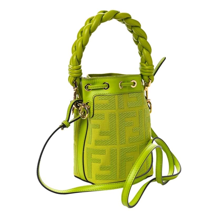 Fendi Fendi Mon Tresor Mini Wasabi Green FF Canvas Bucket Bag Crossbody Green Leather Never worn - Back View