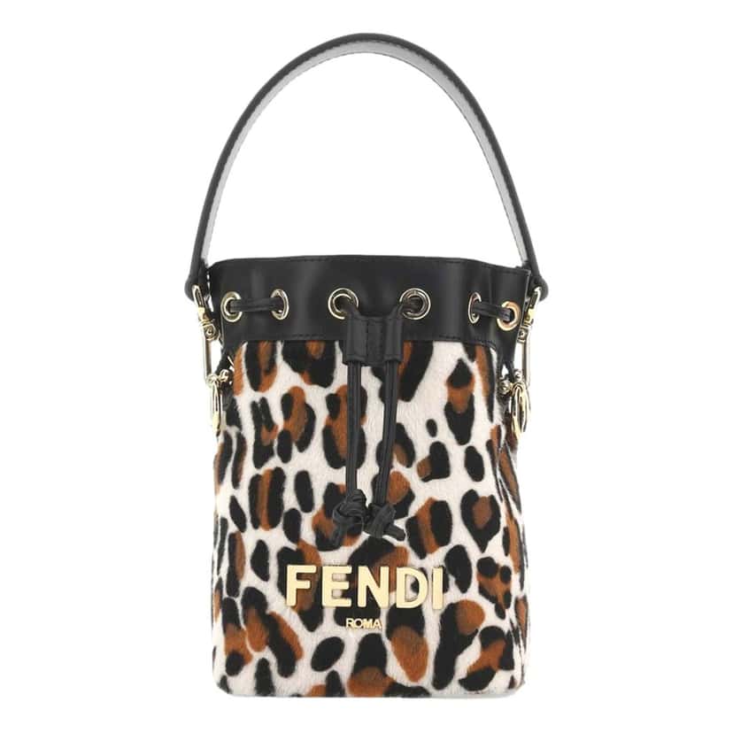 Fendi Fendi Mon Tresor Mini Bucket Crossbody Animal Print Sheepskin Bag Brown Leather Never worn - Inside View