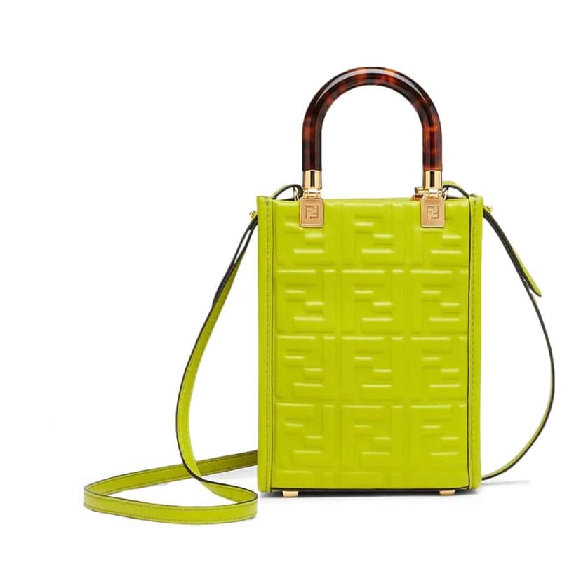 Fendi Fendi Mini Sunshine Shopper Tote Crossbody Wasabi Green Zucca Leather Green Leather Never worn - Front View