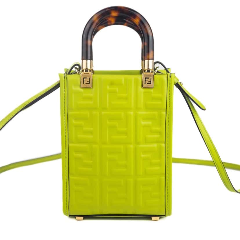 Fendi Fendi Mini Sunshine Shopper Tote Crossbody Wasabi Green Zucca Leather Green Leather Never worn - Back View