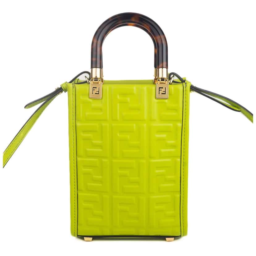 Fendi Fendi Mini Sunshine Shopper Tote Crossbody Wasabi Green Zucca Leather Green Leather Never worn - Inside View