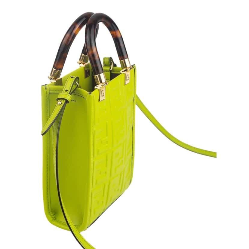 Fendi Fendi Mini Sunshine Shopper Tote Crossbody Wasabi Green Zucca Leather Green Leather Never worn - Model View