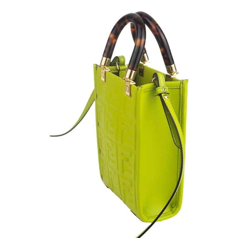 Fendi Fendi Mini Sunshine Shopper Tote Crossbody Wasabi Green Zucca Leather Green Leather Never worn - Box View