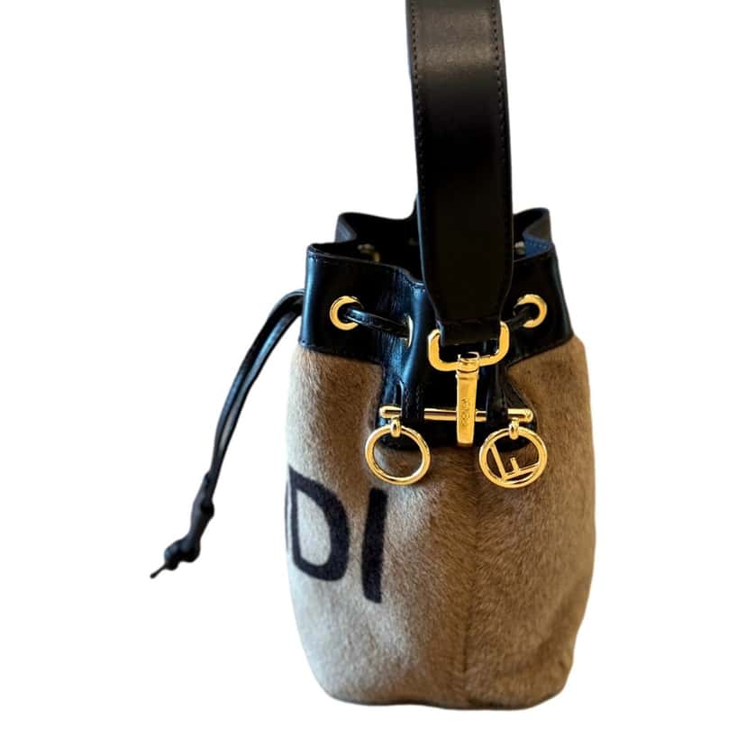 Fendi Fendi Mon Tresor Mini Shearling Bucket Bag Brown Lamb Fur Crossbody Brown Leather Never worn - Back View