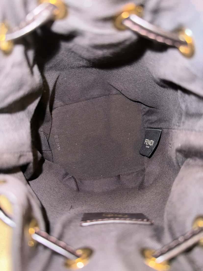 Fendi Fendi Mon Tresor Mini Shearling Bucket Bag Brown Lamb Fur Crossbody Brown Leather Never worn - Model View