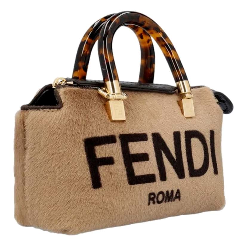Fendi Fendi Roma By The Way Mini Brown Lamb Fur Crossbody Bag Brown Leather Never worn - Back View