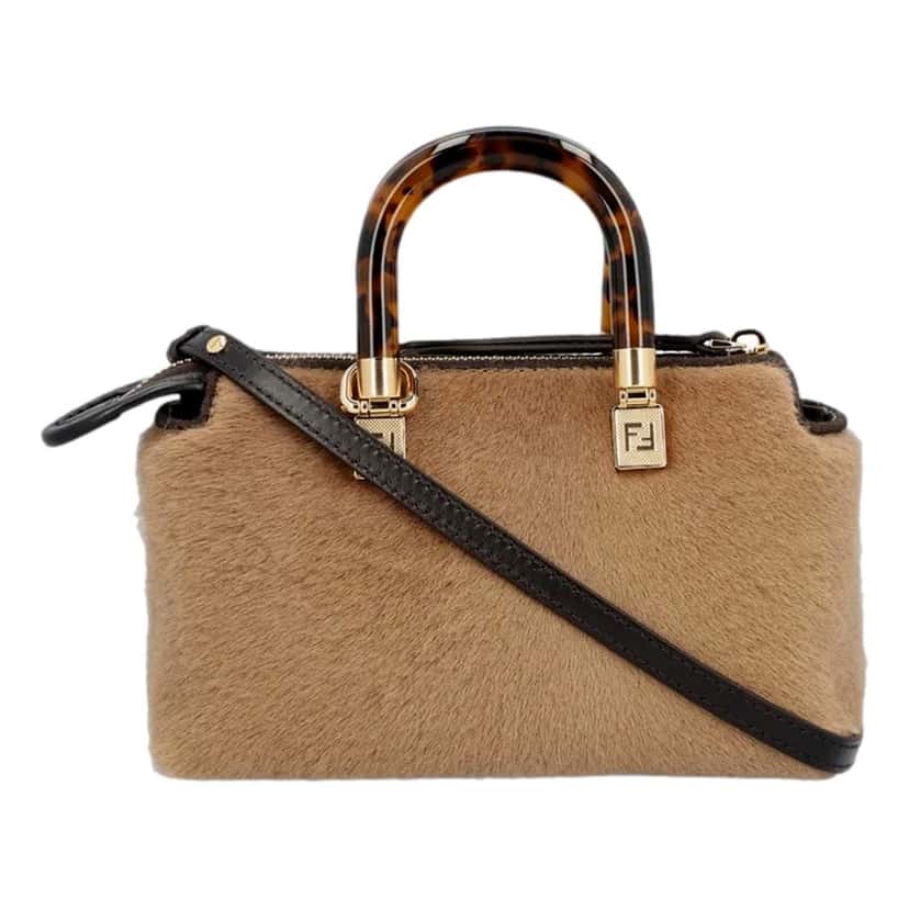 Fendi Fendi Roma By The Way Mini Brown Lamb Fur Crossbody Bag Brown Leather Never worn - Model View