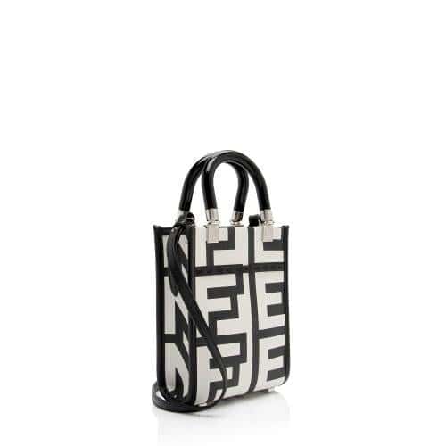 Fendi Fendi Sunshine Nero and Blanco Calfskin Leather Mini Bag Black Leather Never worn - Front View
