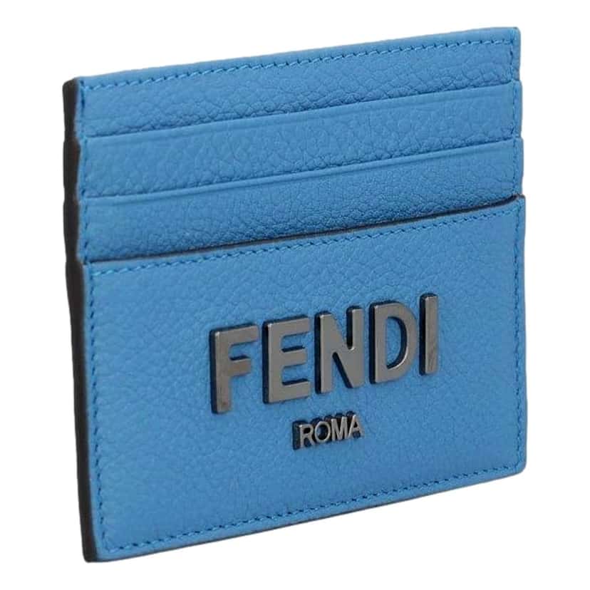 Fendi Fendi Signature Fiordaliso Blue Grained Leather Card Case Wallet Blue Leather Never worn - Back View