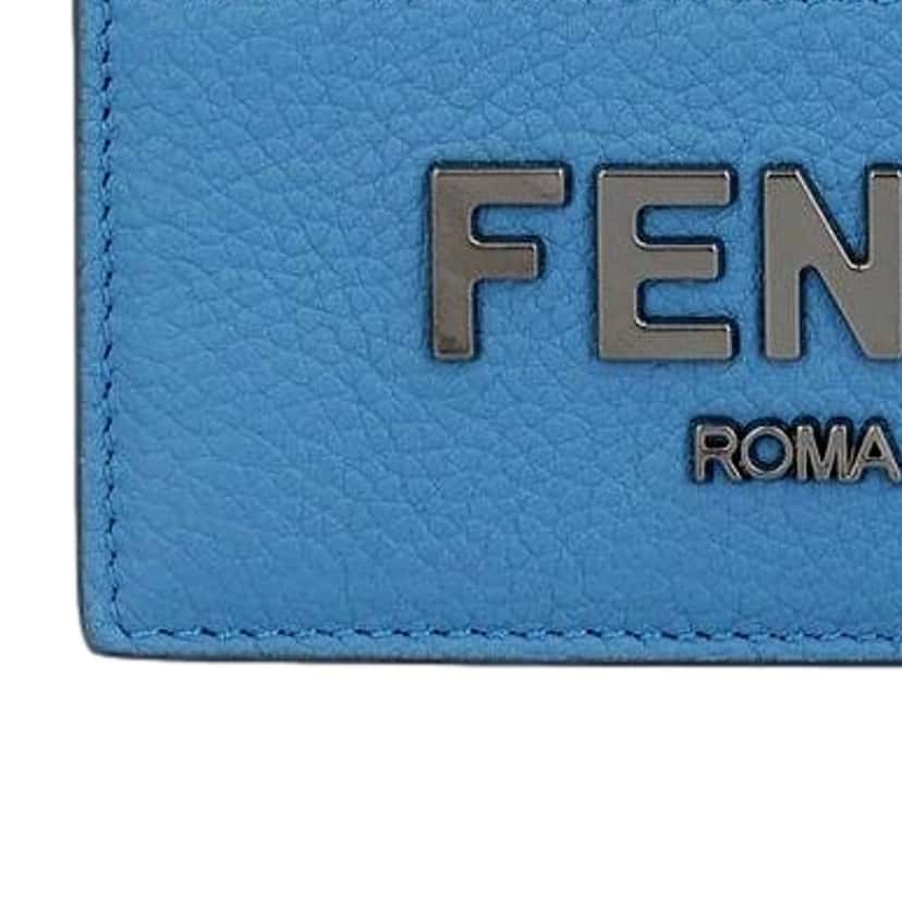 Fendi Fendi Signature Fiordaliso Blue Grained Leather Card Case Wallet Blue Leather Never worn - Model View